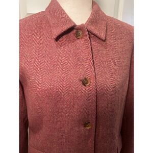 Lands' End 100% Wool Herringbone Pink Button Up Jacket Blazer Pockets Womens 10P